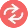 Two white curved arrows rotating counterclockwise in a salmon circle.