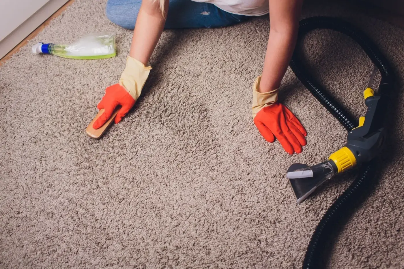 Rug cleaning solution used to treat a stain on a Longport area rug